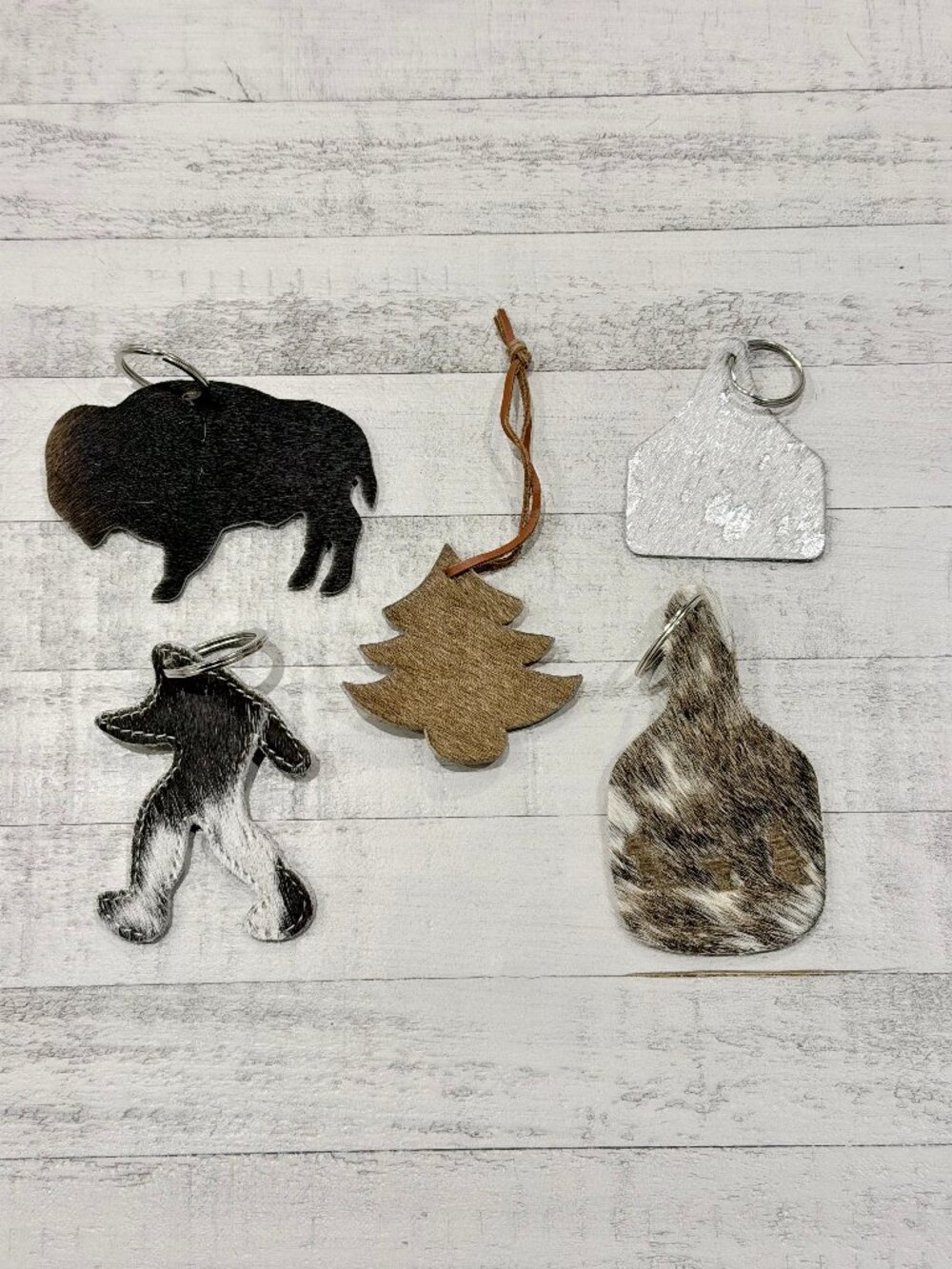 Bundle of 5 Genuine Cowhide Leather Keychains Western